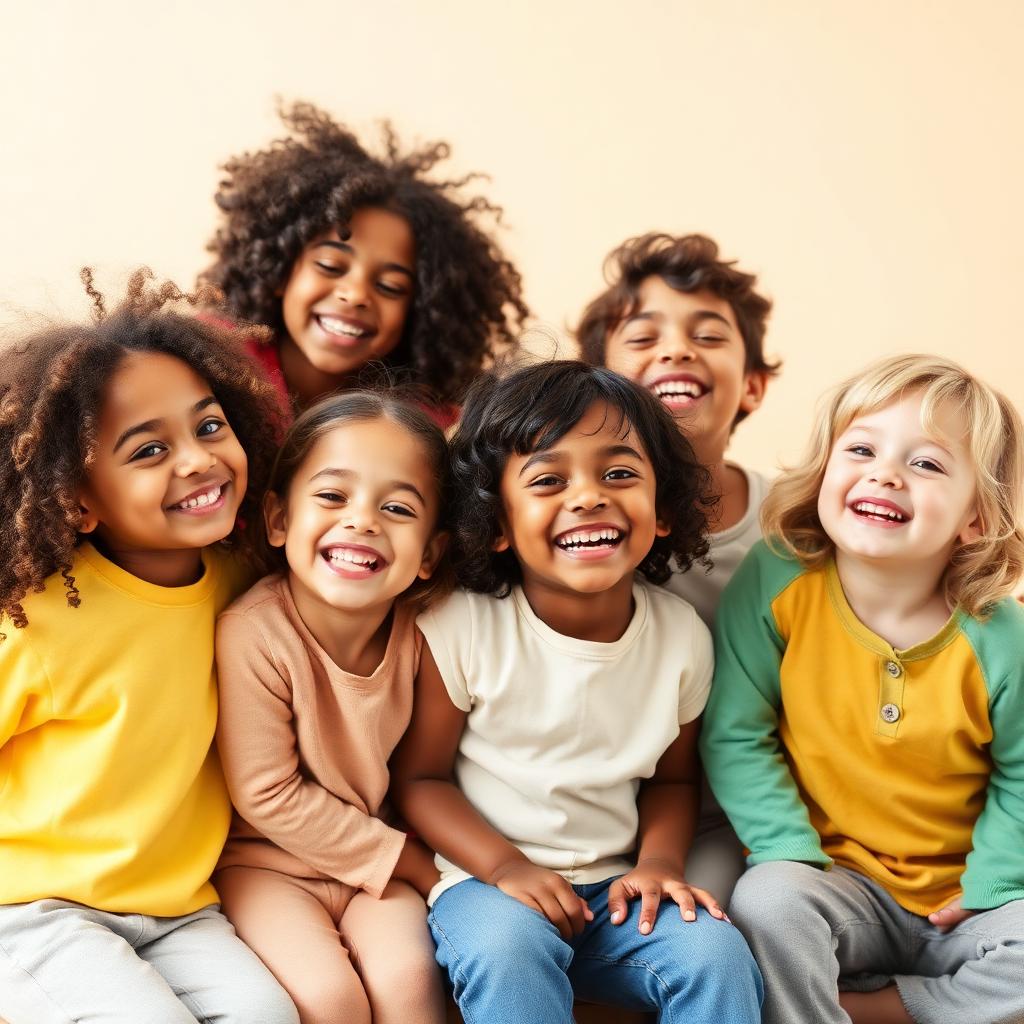Happy preschool children learning together